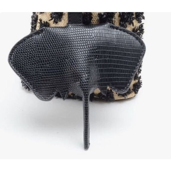 CHRISTIAN SIRIANO RAFFIA SABRINA SHOPPER HANDBAG NATURAL & BLACK ELEPHANT FOB - Picture 3 of 4